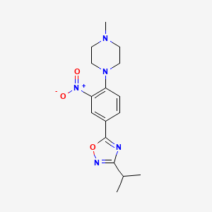 molecular formula C16H21N5O3 B7687161 1-Methyl-4-{2-nitro-4-[3-(propan-2-YL)-1,2,4-oxadiazol-5-YL]phenyl}piperazine 