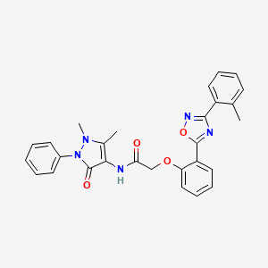 molecular formula C28H25N5O4 B7687184 N-(1,5-dimethyl-3-oxo-2-phenyl-2,3-dihydro-1H-pyrazol-4-yl)-2-{2-[3-(2-methylphenyl)-1,2,4-oxadiazol-5-yl]phenoxy}acetamide 