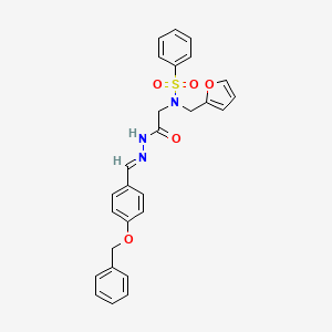 molecular formula C27H25N3O5S B7687217 N-(2-{(2E)-2-[4-(benzyloxy)benzylidene]hydrazinyl}-2-oxoethyl)-N-(furan-2-ylmethyl)benzenesulfonamide (non-preferred name) 