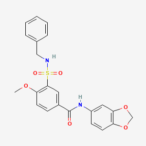 molecular formula C22H20N2O6S B7687265 N-(1,3-benzodioxol-5-yl)-3-(benzylsulfamoyl)-4-methoxybenzamide 