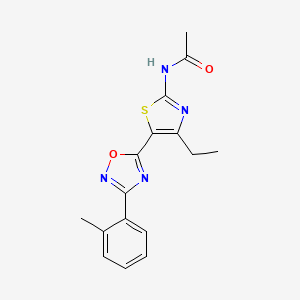 molecular formula C16H16N4O2S B7687504 N-{4-ethyl-5-[3-(2-methylphenyl)-1,2,4-oxadiazol-5-yl]-1,3-thiazol-2-yl}acetamide 