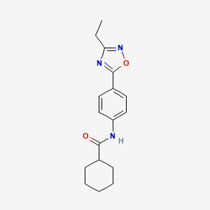 molecular formula C17H21N3O2 B7687916 N-[4-(3-ethyl-1,2,4-oxadiazol-5-yl)phenyl]cyclohexanecarboxamide 