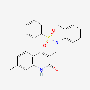molecular formula C24H22N2O3S B7688335 N-[(2-hydroxy-7-methylquinolin-3-yl)methyl]-N-(2-methylphenyl)benzenesulfonamide 