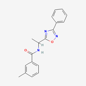 molecular formula C18H17N3O2 B7688394 3-methyl-N-[1-(3-phenyl-1,2,4-oxadiazol-5-yl)ethyl]benzamide 