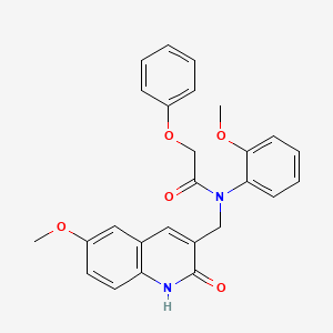 molecular formula C26H24N2O5 B7688469 N-[(6-methoxy-2-oxo-1H-quinolin-3-yl)methyl]-N-(2-methoxyphenyl)-2-phenoxyacetamide 