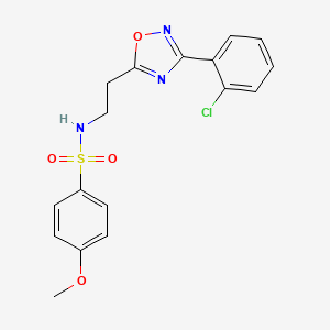 molecular formula C17H16ClN3O4S B7688472 N-[2-[3-(2-chlorophenyl)-1,2,4-oxadiazol-5-yl]ethyl]-4-methoxybenzenesulfonamide 