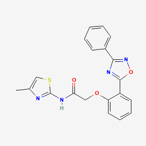 molecular formula C20H16N4O3S B7688609 N-(4-methyl-1,3-thiazol-2-yl)-2-[2-(3-phenyl-1,2,4-oxadiazol-5-yl)phenoxy]acetamide 