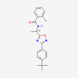 molecular formula C21H22FN3O2 B7688642 N-[1-[3-(4-tert-butylphenyl)-1,2,4-oxadiazol-5-yl]ethyl]-2-fluorobenzamide 