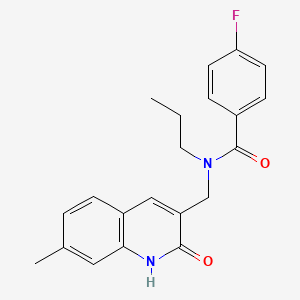 molecular formula C21H21FN2O2 B7688753 4-fluoro-N-[(7-methyl-2-oxo-1H-quinolin-3-yl)methyl]-N-propylbenzamide 