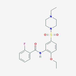 molecular formula C21H26FN3O4S B7688783 N-{2-ethoxy-5-[(4-ethylpiperazin-1-yl)sulfonyl]phenyl}-2-fluorobenzamide 