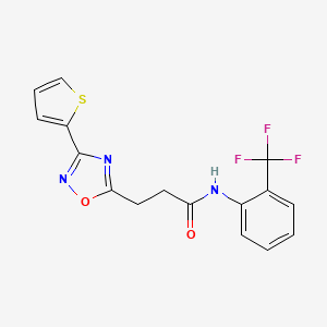 molecular formula C16H12F3N3O2S B7688960 3-[3-(Thiophen-2-YL)-1,2,4-oxadiazol-5-YL]-N-[2-(trifluoromethyl)phenyl]propanamide 