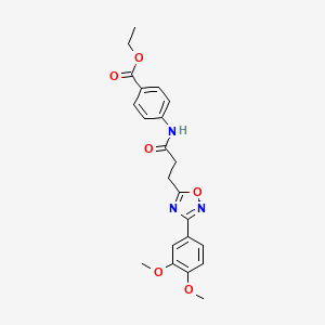 molecular formula C22H23N3O6 B7689259 Ethyl 4-[3-[3-(3,4-dimethoxyphenyl)-1,2,4-oxadiazol-5-yl]propanoylamino]benzoate 