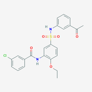 molecular formula C23H21ClN2O5S B7689918 N-{5-[(3-acetylphenyl)sulfamoyl]-2-ethoxyphenyl}-3-chlorobenzamide 