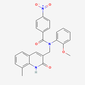 molecular formula C25H21N3O5 B7690072 N-((2-hydroxy-8-methylquinolin-3-yl)methyl)-N-(2-methoxyphenyl)-4-nitrobenzamide 