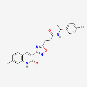 molecular formula C23H21ClN4O3 B7690273 N-[1-(4-chlorophenyl)ethyl]-3-[3-(2-hydroxy-7-methylquinolin-3-yl)-1,2,4-oxadiazol-5-yl]propanamide 