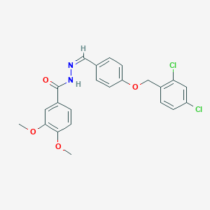 molecular formula C23H20Cl2N2O4 B7690376 N-[(Z)-[4-[(2,4-dichlorophenyl)methoxy]phenyl]methylideneamino]-3,4-dimethoxybenzamide 
