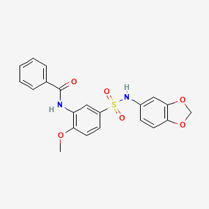molecular formula C21H18N2O6S B7690477 N-[5-(1,3-benzodioxol-5-ylsulfamoyl)-2-methoxyphenyl]benzamide 