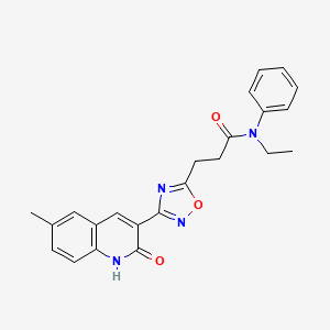 molecular formula C23H22N4O3 B7690527 N-ethyl-3-[3-(2-hydroxy-6-methylquinolin-3-yl)-1,2,4-oxadiazol-5-yl]-N-phenylpropanamide 