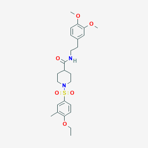 molecular formula C25H34N2O6S B7690884 N-[2-(3,4-dimethoxyphenyl)ethyl]-1-[(4-ethoxy-3-methylphenyl)sulfonyl]piperidine-4-carboxamide 
