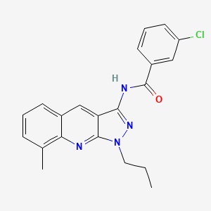 molecular formula C21H19ClN4O B7691172 3-CHLORO-N-{8-METHYL-1-PROPYL-1H-PYRAZOLO[3,4-B]QUINOLIN-3-YL}BENZAMIDE 