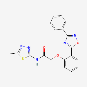molecular formula C19H15N5O3S B7691498 N-(5-methyl-1,3,4-thiadiazol-2-yl)-2-[2-(3-phenyl-1,2,4-oxadiazol-5-yl)phenoxy]acetamide 