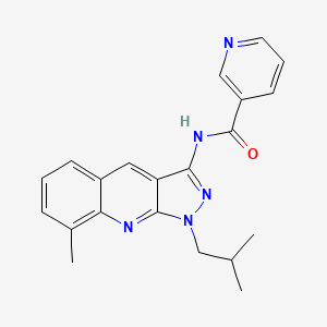 molecular formula C21H21N5O B7691670 N-(1-isobutyl-8-methyl-1H-pyrazolo[3,4-b]quinolin-3-yl)nicotinamide 