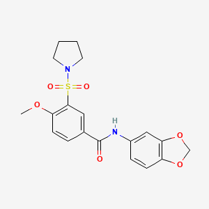 molecular formula C19H20N2O6S B7691804 N-(2H-1,3-BENZODIOXOL-5-YL)-4-METHOXY-3-(PYRROLIDINE-1-SULFONYL)BENZAMIDE 