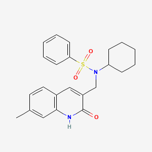 molecular formula C23H26N2O3S B7691970 N-cyclohexyl-N-((2-hydroxy-7-methylquinolin-3-yl)methyl)benzenesulfonamide 