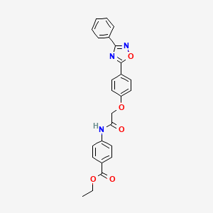 molecular formula C25H21N3O5 B7692076 Ethyl 4-{2-[4-(3-phenyl-1,2,4-oxadiazol-5-YL)phenoxy]acetamido}benzoate 