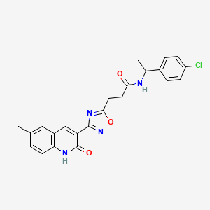 molecular formula C23H21ClN4O3 B7692467 N-[1-(4-chlorophenyl)ethyl]-3-[3-(2-hydroxy-6-methylquinolin-3-yl)-1,2,4-oxadiazol-5-yl]propanamide 