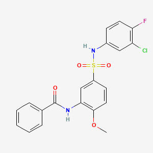 molecular formula C20H16ClFN2O4S B7693169 N-{5-[(3-chloro-4-fluorophenyl)sulfamoyl]-2-methoxyphenyl}benzamide 