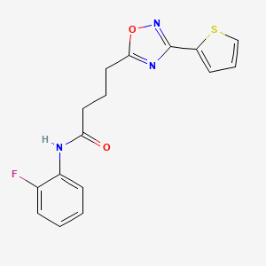 molecular formula C16H14FN3O2S B7693228 N-(2-fluorophenyl)-4-[3-(thiophen-2-yl)-1,2,4-oxadiazol-5-yl]butanamide 