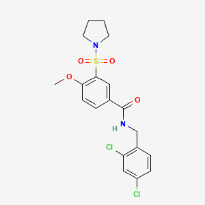 molecular formula C19H20Cl2N2O4S B7693583 N-(2,4-dichlorobenzyl)-4-methoxy-3-(pyrrolidin-1-ylsulfonyl)benzamide 