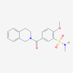 molecular formula C18H20N2O4S B7693913 5-(3,4-dihydroisoquinolin-2(1H)-ylcarbonyl)-2-methoxy-N-methylbenzenesulfonamide 