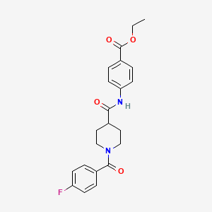 molecular formula C22H23FN2O4 B7694105 Ethyl 4-[[1-(4-fluorobenzoyl)piperidine-4-carbonyl]amino]benzoate 