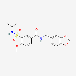 molecular formula C19H22N2O6S B7694144 N-(1,3-benzodioxol-5-ylmethyl)-4-methoxy-3-(propan-2-ylsulfamoyl)benzamide 