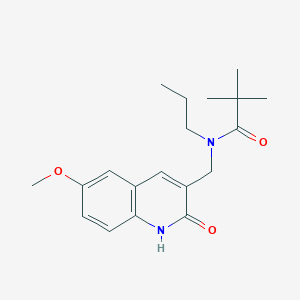 molecular formula C19H26N2O3 B7694566 N-[(6-methoxy-2-oxo-1H-quinolin-3-yl)methyl]-2,2-dimethyl-N-propylpropanamide 