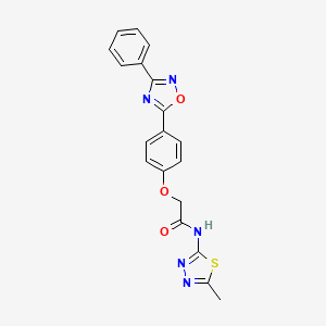 molecular formula C19H15N5O3S B7694844 N-(5-methyl-1,3,4-thiadiazol-2-yl)-2-[4-(3-phenyl-1,2,4-oxadiazol-5-yl)phenoxy]acetamide 