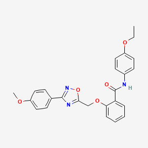 molecular formula C25H23N3O5 B7695229 N-(4-ethoxyphenyl)-2-{[3-(4-methoxyphenyl)-1,2,4-oxadiazol-5-yl]methoxy}benzamide 