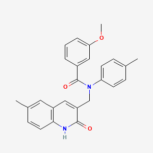 molecular formula C26H24N2O3 B7695694 N-((2-hydroxy-6-methylquinolin-3-yl)methyl)-3-methoxy-N-(p-tolyl)benzamide 