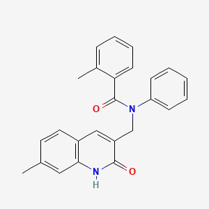 molecular formula C25H22N2O2 B7695789 N-((2-hydroxy-7-methylquinolin-3-yl)methyl)-2-methyl-N-phenylbenzamide 