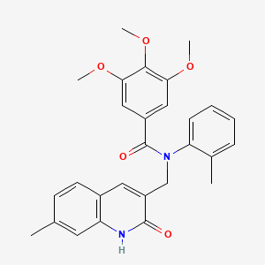 molecular formula C28H28N2O5 B7695872 N-((2-hydroxy-7-methylquinolin-3-yl)methyl)-3,4,5-trimethoxy-N-(o-tolyl)benzamide 