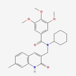 molecular formula C27H32N2O5 B7695987 N-cyclohexyl-N-((2-hydroxy-7-methylquinolin-3-yl)methyl)-3,4,5-trimethoxybenzamide 