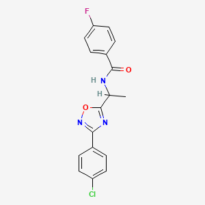 molecular formula C17H13ClFN3O2 B7696039 N-(1-(3-(4-chlorophenyl)-1,2,4-oxadiazol-5-yl)ethyl)-4-fluorobenzamide 