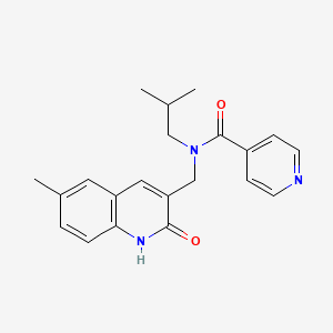 molecular formula C21H23N3O2 B7696143 N-((2-hydroxy-6-methylquinolin-3-yl)methyl)-N-isobutylisonicotinamide 
