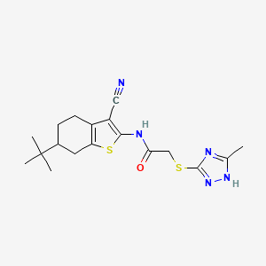 molecular formula C18H23N5OS2 B7696199 N-(6-tert-Butyl-3-cyano-4,5,6,7-tetrahydro-1-benzothiophen-2-yl)-2-[(5-methyl-1H-1,2,4-triazol-3-yl)sulfanyl]acetamide CAS No. 663212-28-0