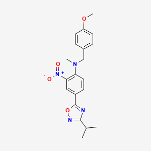 molecular formula C20H22N4O4 B7696236 N-[(4-Methoxyphenyl)methyl]-N-methyl-2-nitro-4-[3-(propan-2-YL)-1,2,4-oxadiazol-5-YL]aniline 