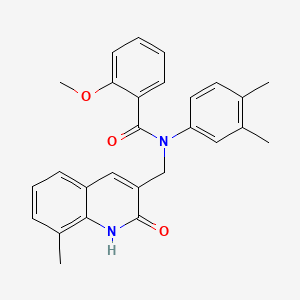 molecular formula C27H26N2O3 B7696309 N-(3,4-dimethylphenyl)-N-((2-hydroxy-8-methylquinolin-3-yl)methyl)-2-methoxybenzamide 