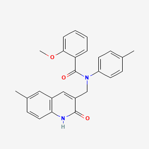 molecular formula C26H24N2O3 B7696391 N-((2-hydroxy-6-methylquinolin-3-yl)methyl)-2-methoxy-N-(p-tolyl)benzamide 
