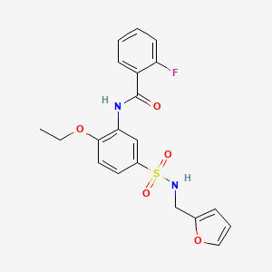 molecular formula C20H19FN2O5S B7696546 N-[2-ethoxy-5-(furan-2-ylmethylsulfamoyl)phenyl]-2-fluorobenzamide 